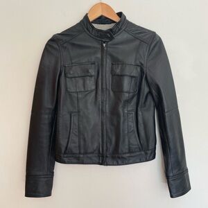 Members Only Bomber Leather Jacket with High Collar